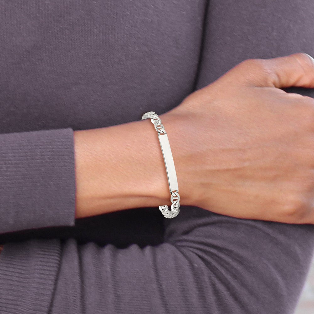 Sterling Silver 8inch Polished Engraveable Anchor Link ID Bracelet