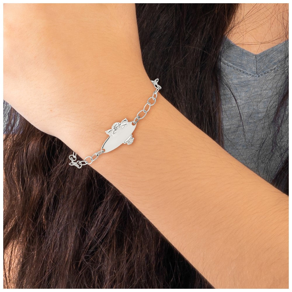 Sterling Silver Polished Angel Baby Engraveable ID Bracelet