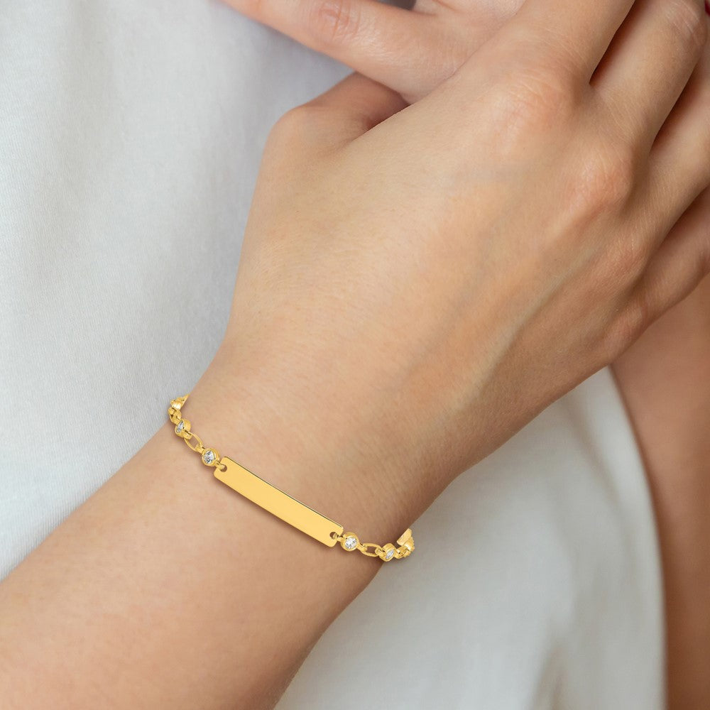 Sterling Silver Gold-plated 7.5 inch Bezel CZ ID Bracelet