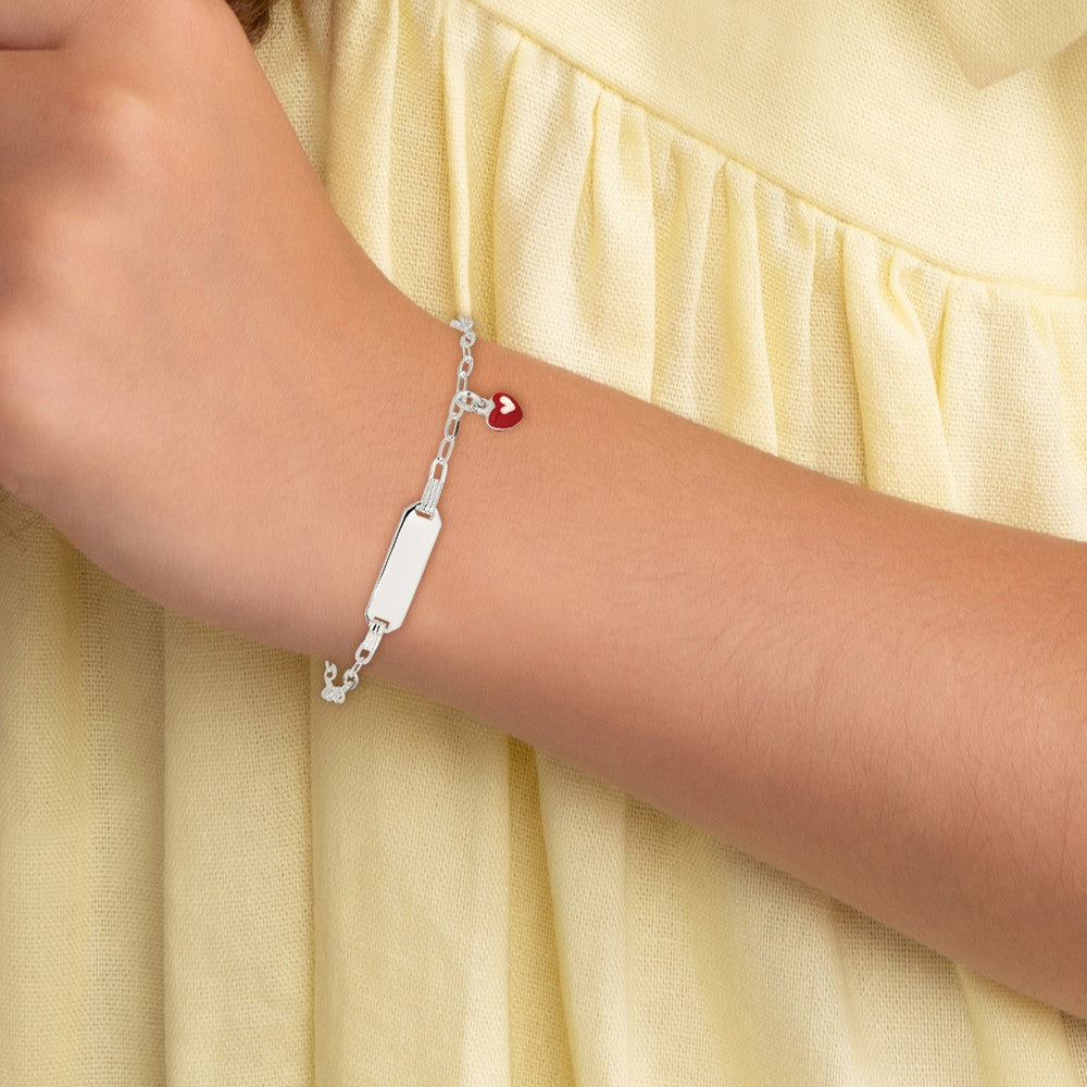 SS Polished Enameled Heart 5in w/1in ext Children's ID Bracelet