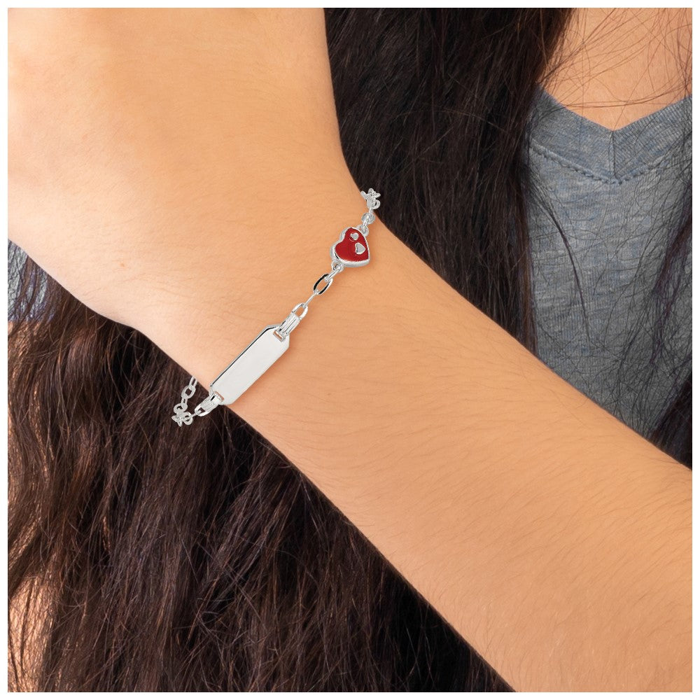 SS Polished Enameled Heart 5in w/1in ext Children's ID Bracelet