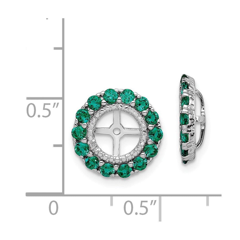 Sterling Silver Rhodium Diam. & Created Emerald Earring Jacket