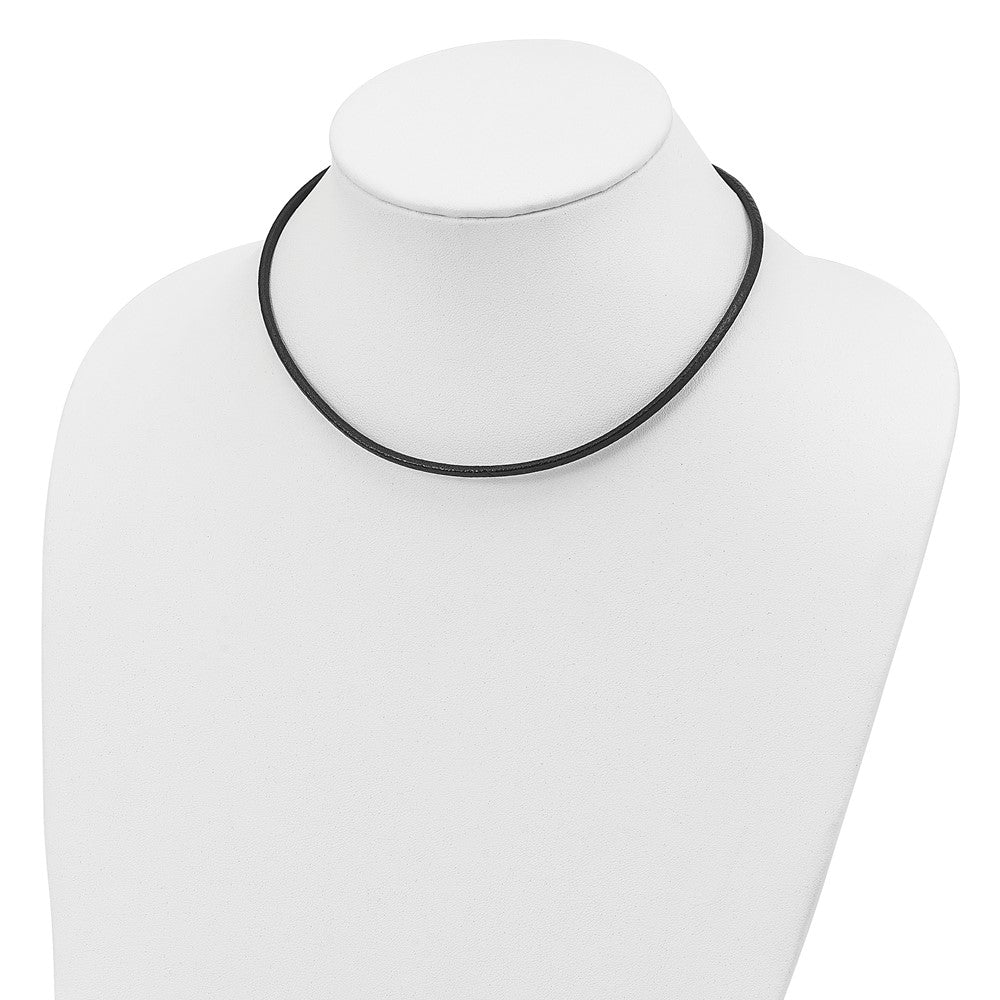 Sterling Silver Rhodium-plated 16inch 3mm Black Leather Necklace