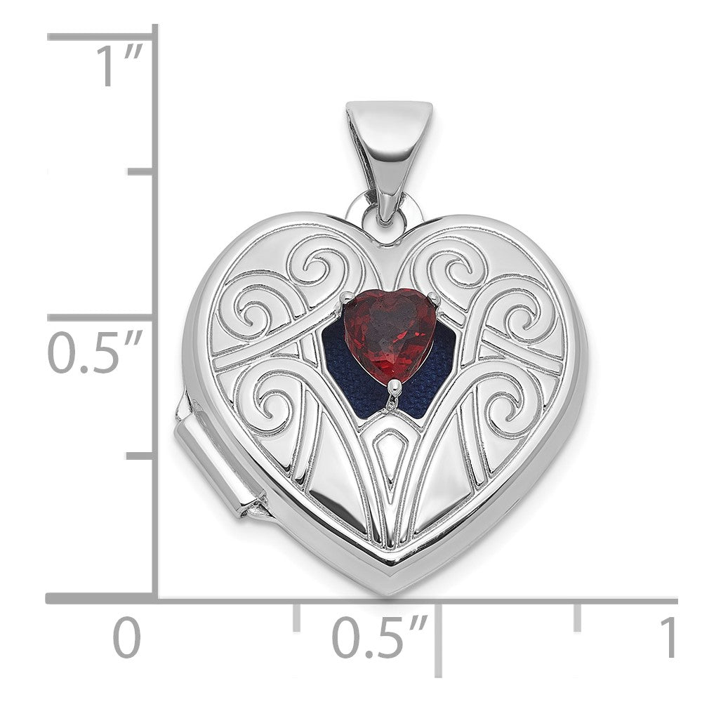 Sterling Silver Rhodium-plated Garnet January Birthstone 18mm Heart Locket