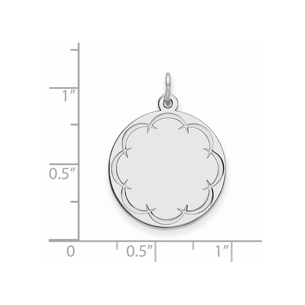 Sterling Silver Rhod-plated Eng. Rnd Polish Front/Satin Back Disc Charm