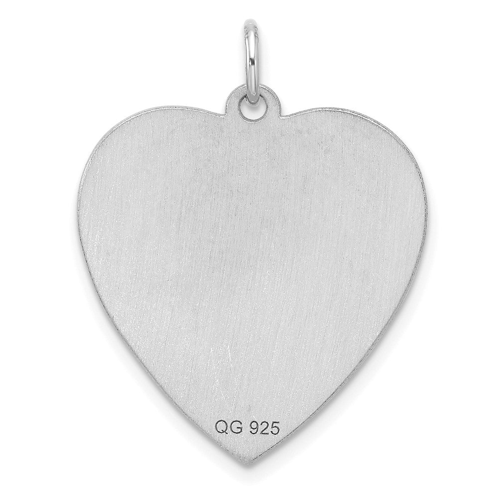 SS Rh-plt Engraveable Heart Polished Front/Satin Back Disc Charm