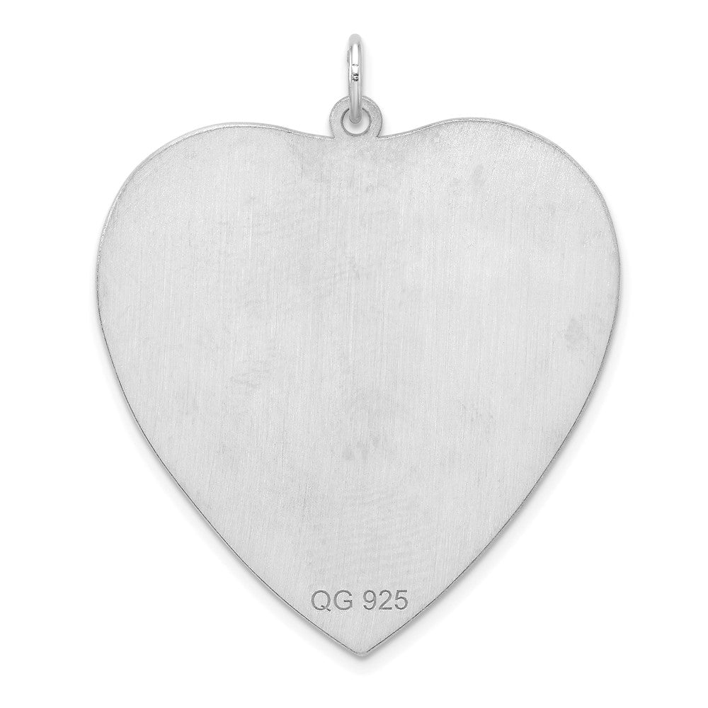 Sterling Silver Rhod-plated Eng. Heart Polish Front/Satin Back Disc Charm