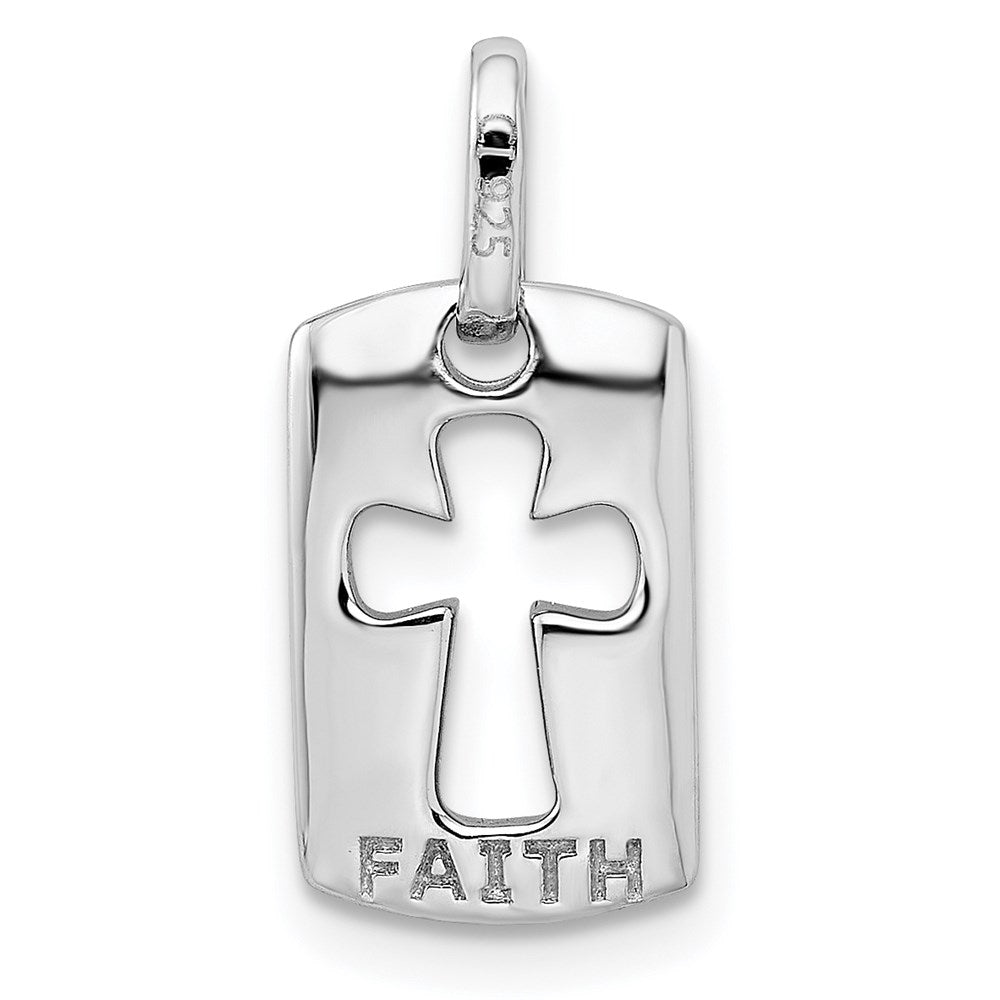 Sterling Silver Rhodiulm Plated Faith CZ Open Cross Charm
