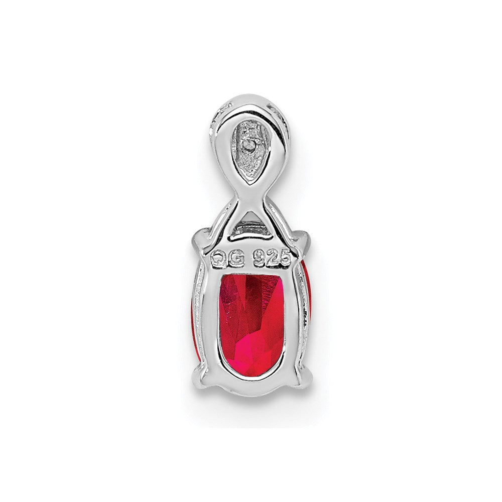 Sterling Silver Rhodium Plated Diamond & Ruby Oval Pendant