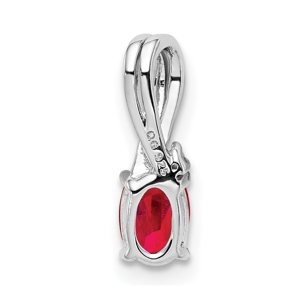 Sterling Silver Rhodium Plated Diamond & Ruby Oval Pendant