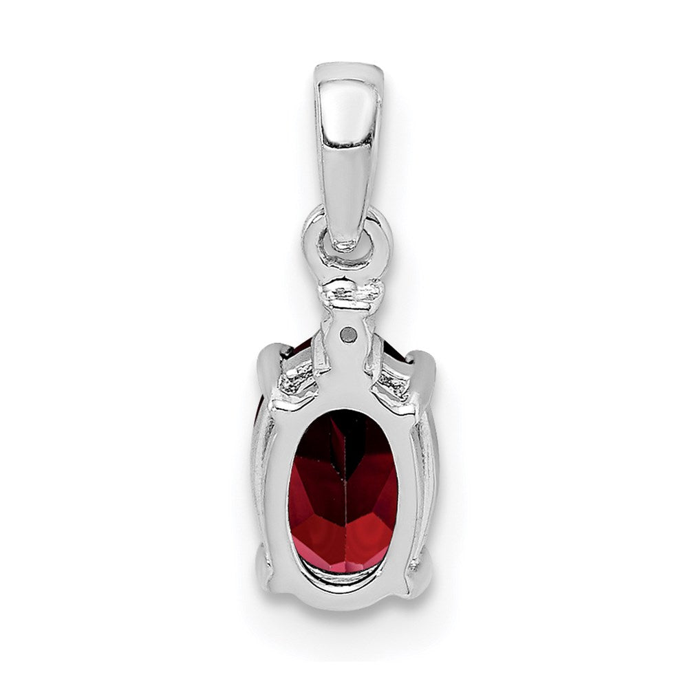 Sterling Silver Rhodium Plated Diamond & Garnet Oval Pendant