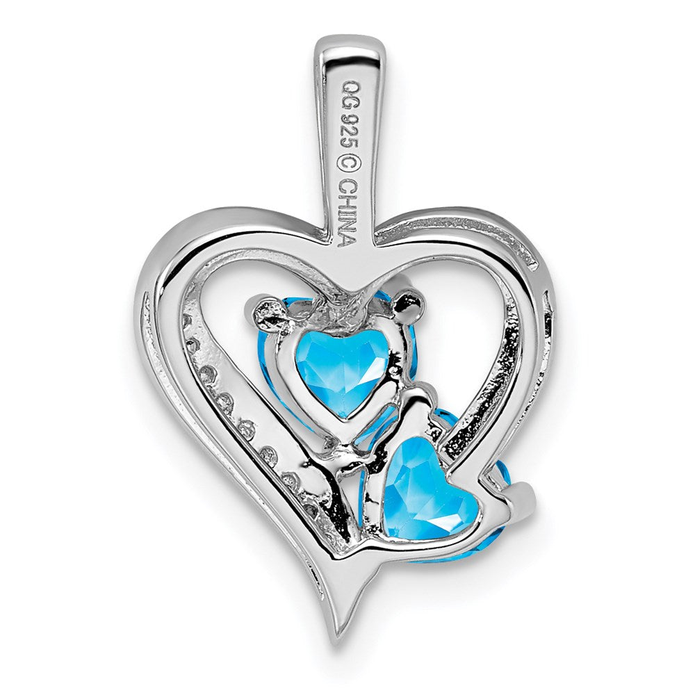 Sterling Silver Rhodium-plated Blue Topaz Diamond Pendant