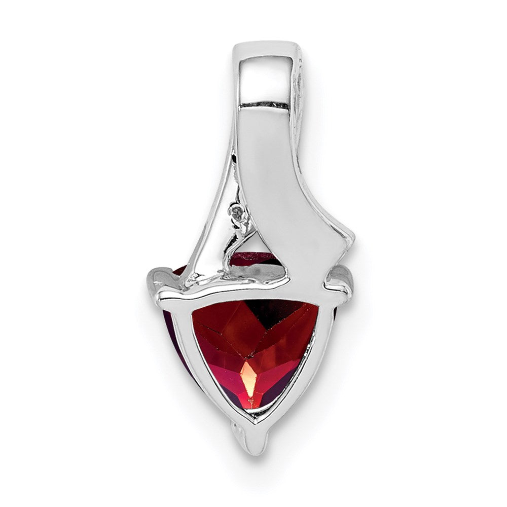 Sterling Silver Rhodium Plated Diamond and Garnet Trillion Pendant
