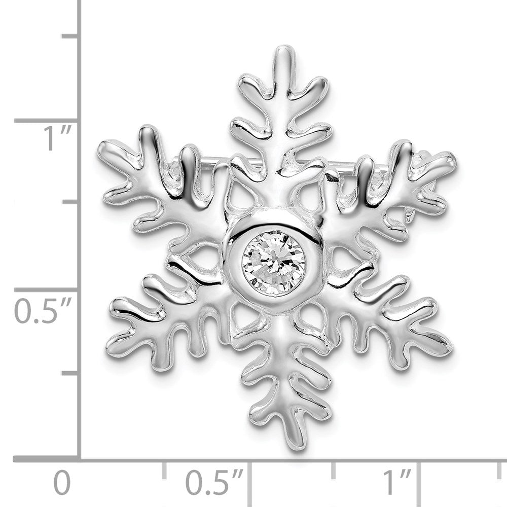 Sterling Silver Rhodium-plated CZ Snowflake Pin
