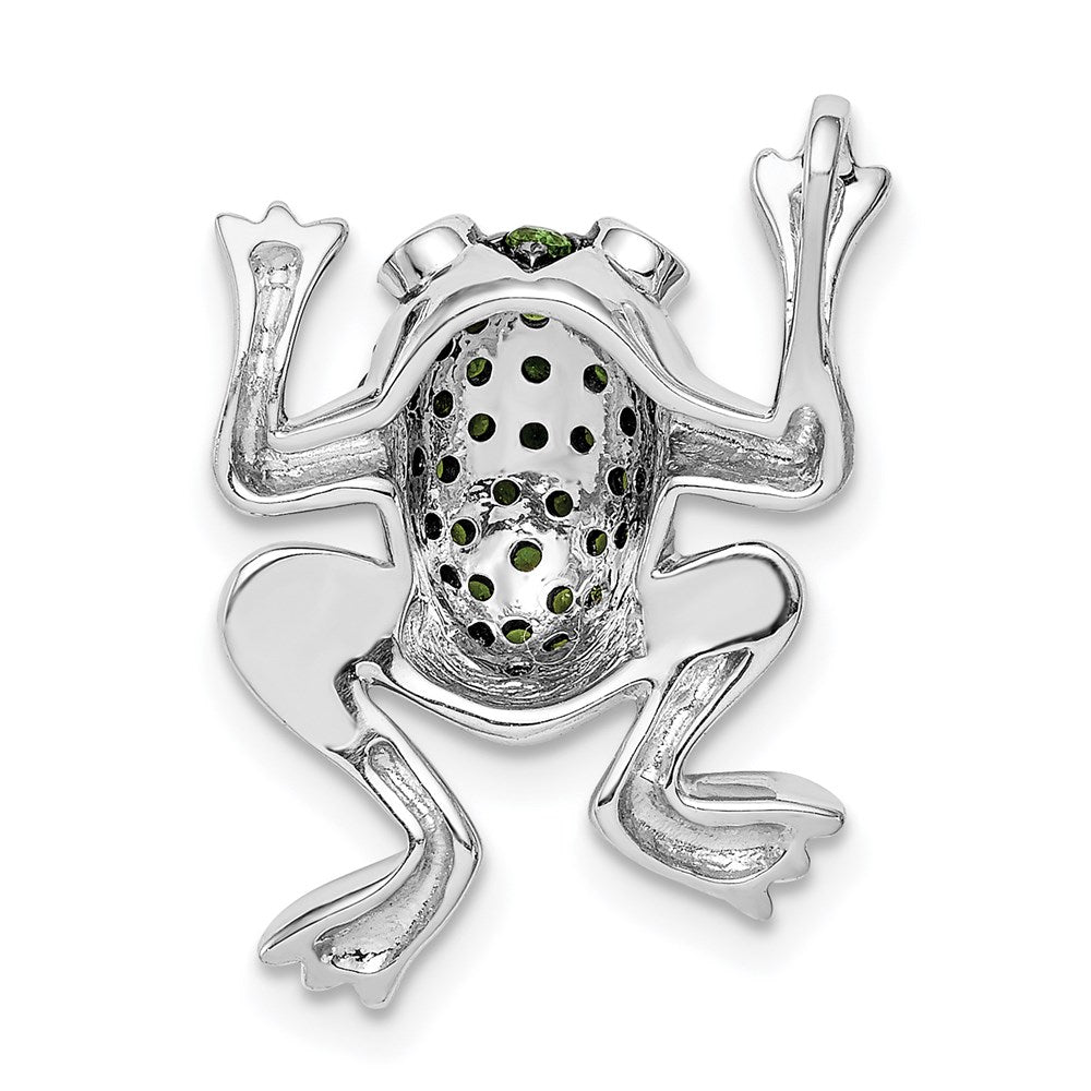 Sterling Silver Rhodium White Topaz & Chrome Diopside Frog Pendant