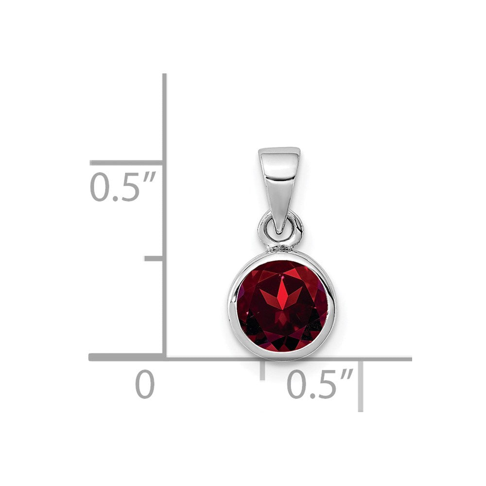Sterling Silver Rhodium-plated Polished Garnet Round Pendant