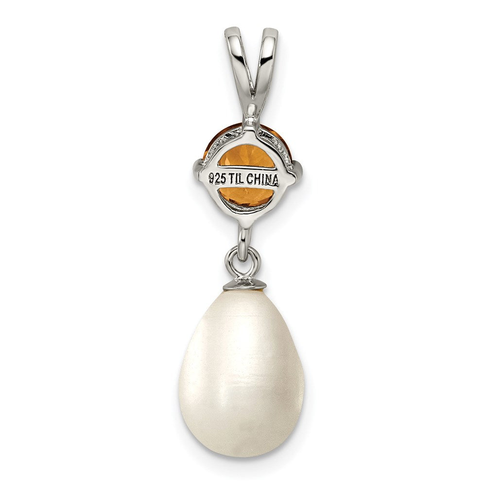 Sterling Silver Rhodium-plated Citrine 8-9mm FWC Pearl Teardrop Pendant