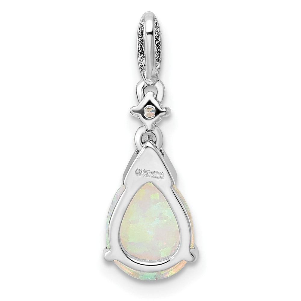 Sterling Silver Rhodium-plated Polished CZ and Synthetic Opal Pendant