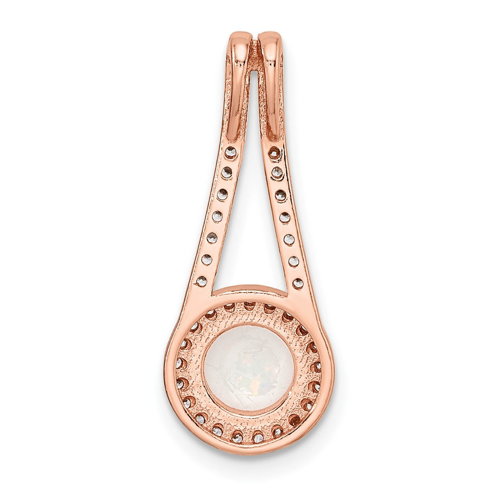 Sterling Silver Rose-tone White Created Opal & CZ Halo Pendant