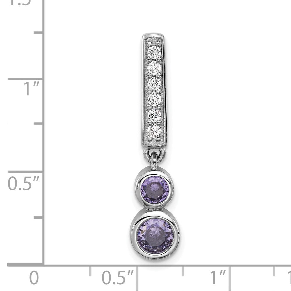 Sterling Silver Rhodium-plated Polished Purple CZ Chain Slide