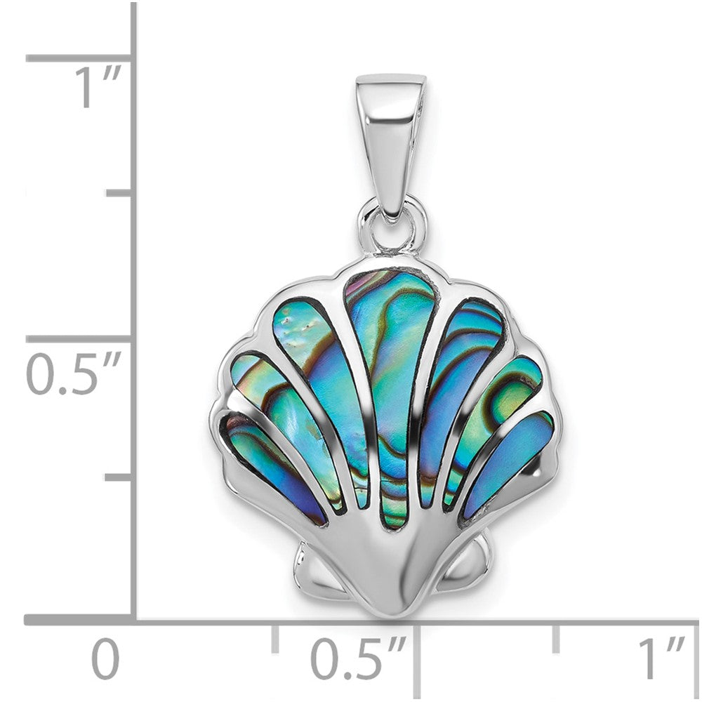 Sterling Silver Rh-plated Polished Abalone Shell Pendant