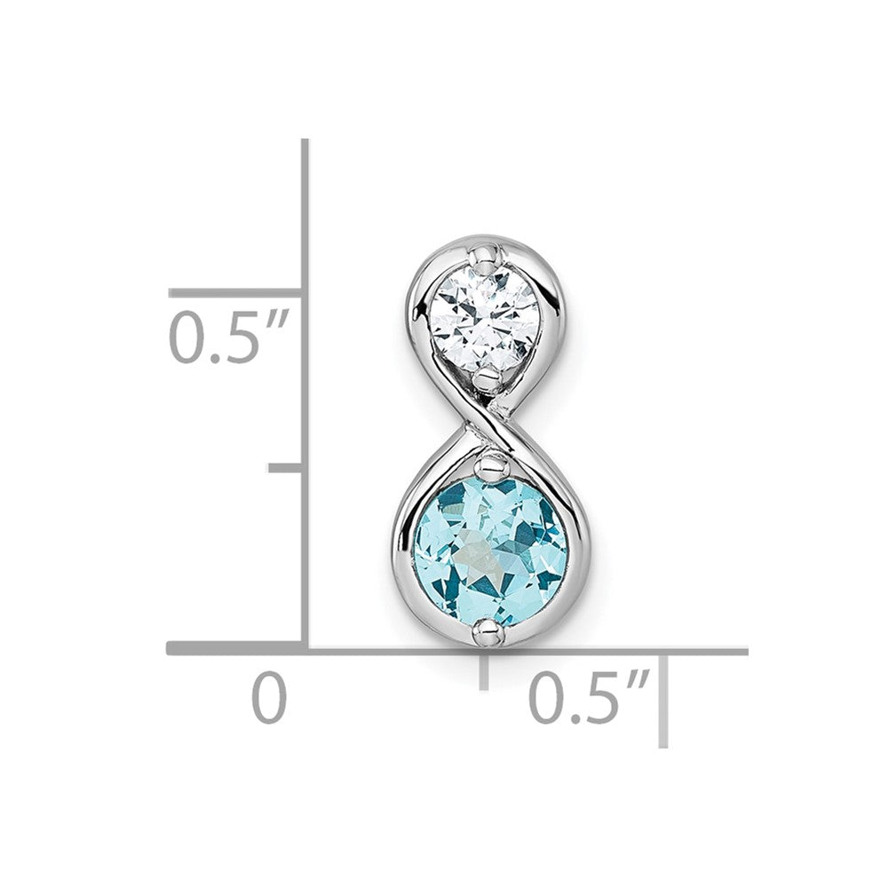 SS Rh-plated Polished Cr. Paraiba and Clear CZ Infinity Chain Slide