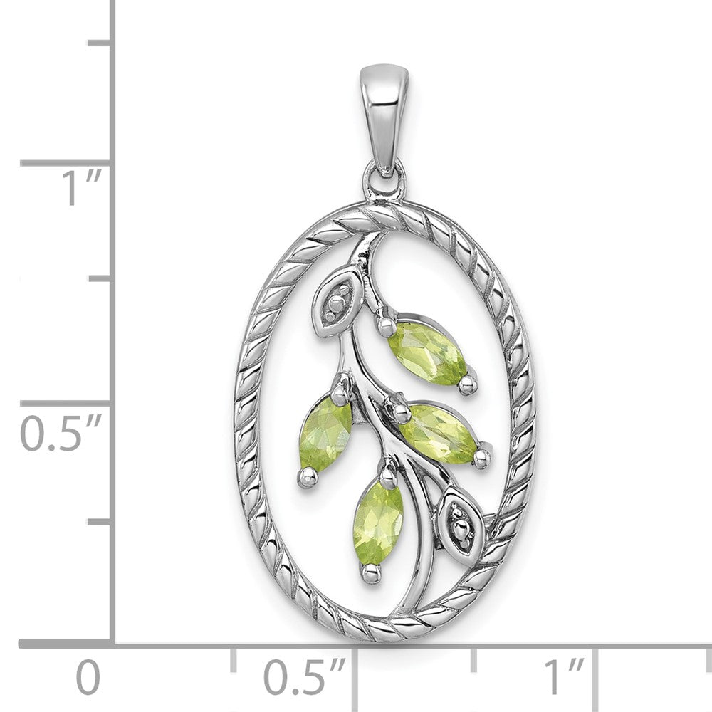 SS RH-plated Polished and Twisted Peridot Leaf Oval Pendant