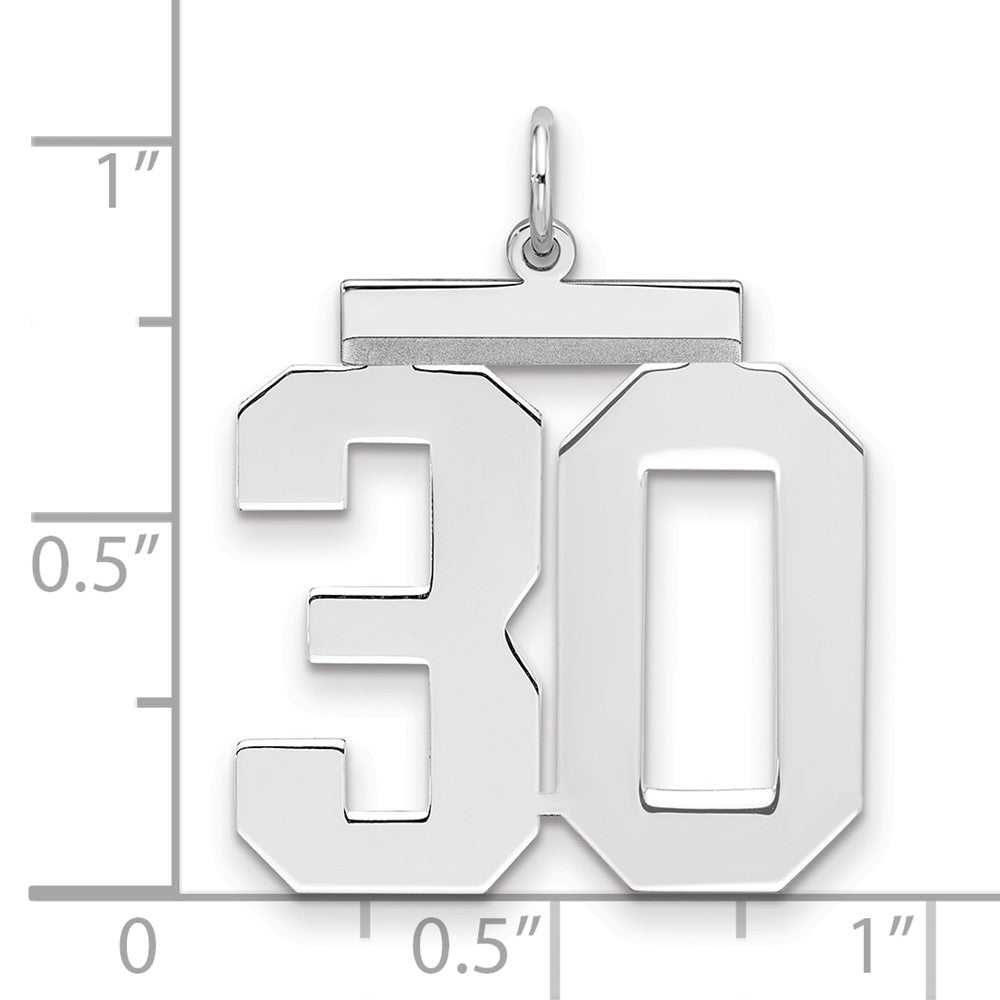Sterling Silver/Rhodium-plated Polished Number 30 Charm