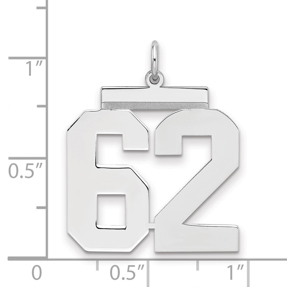 Sterling Silver/Rhodium-plated Polished Number 62 Charm