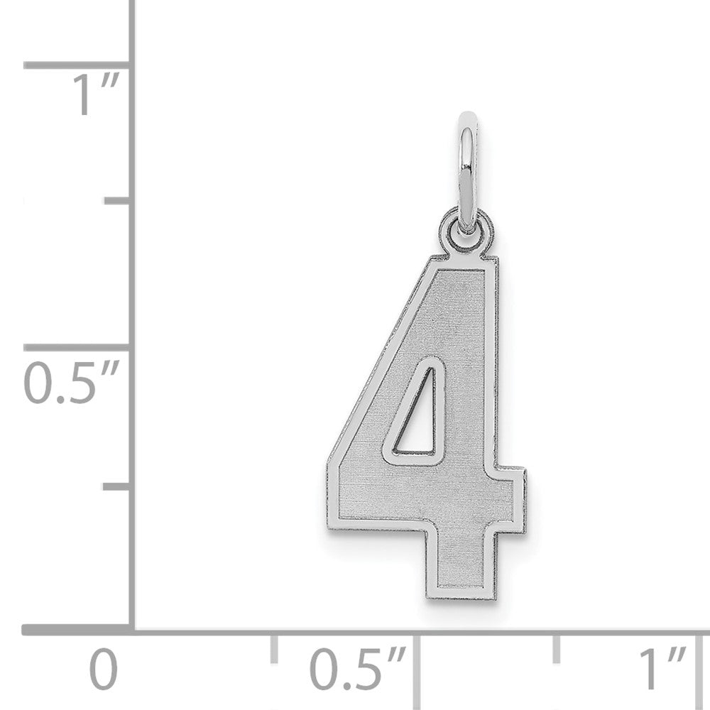 Sterling Silver/Rhodium-plated Satin Number 4 Charm