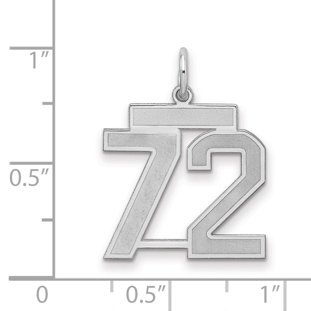 Sterling Silver/Rhodium-plated Satin Number 72 Charm