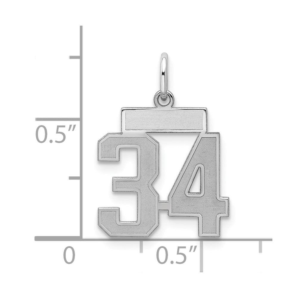 Sterling Silver/Rhodium-plated Satin Number 34 Charm
