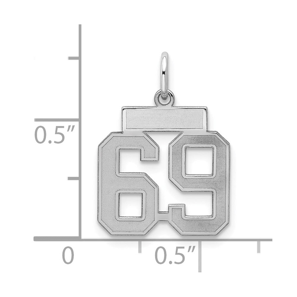 Sterling Silver/Rhodium-plated Satin Number 69 Charm