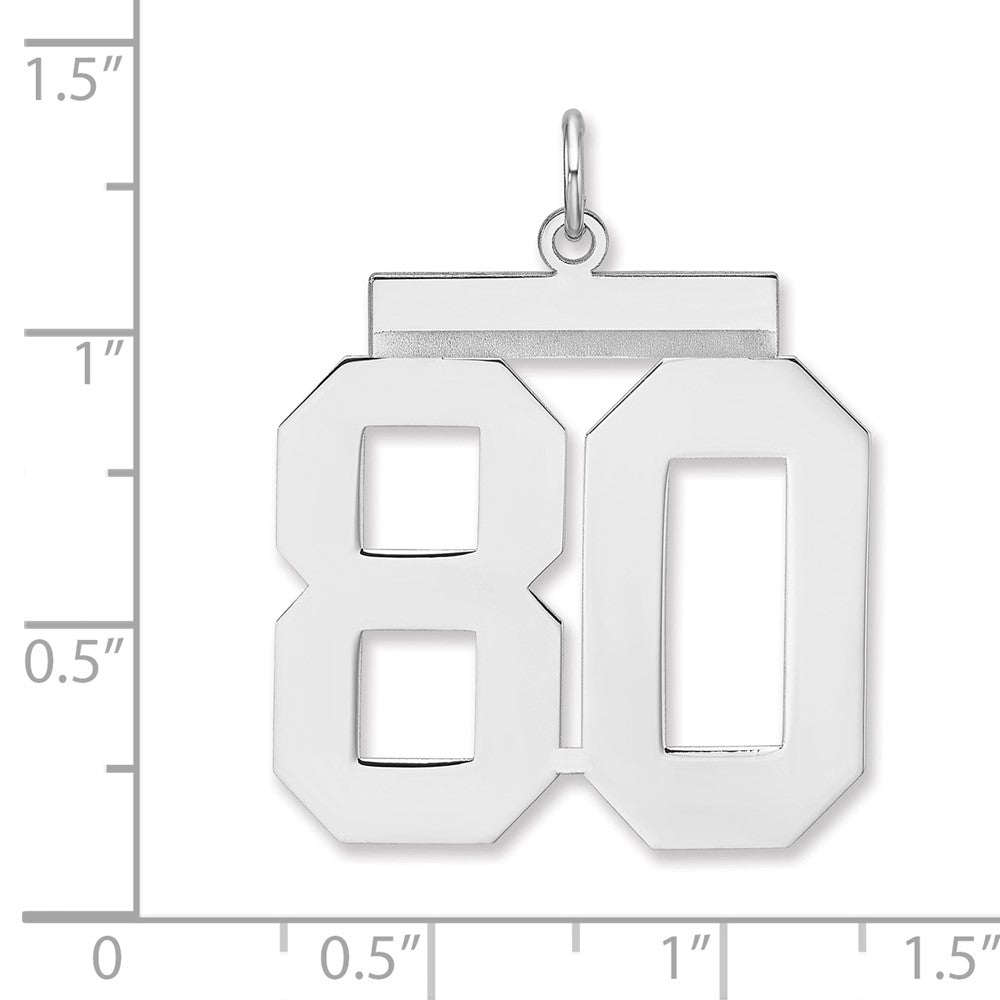 Sterling Silver/Rhodium-plated Polished Number 80 Charm