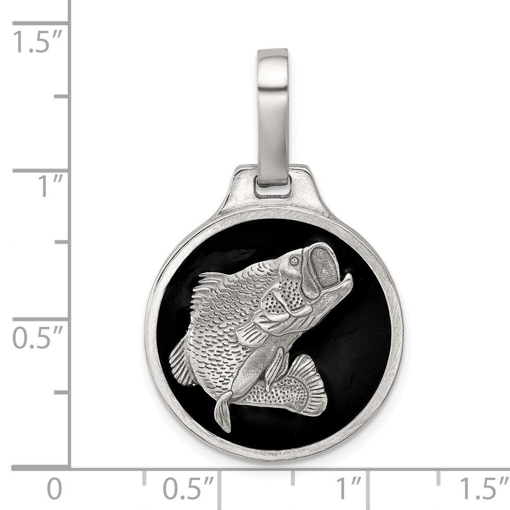Sterling Silver Black Epoxy Bass Fish Pendant