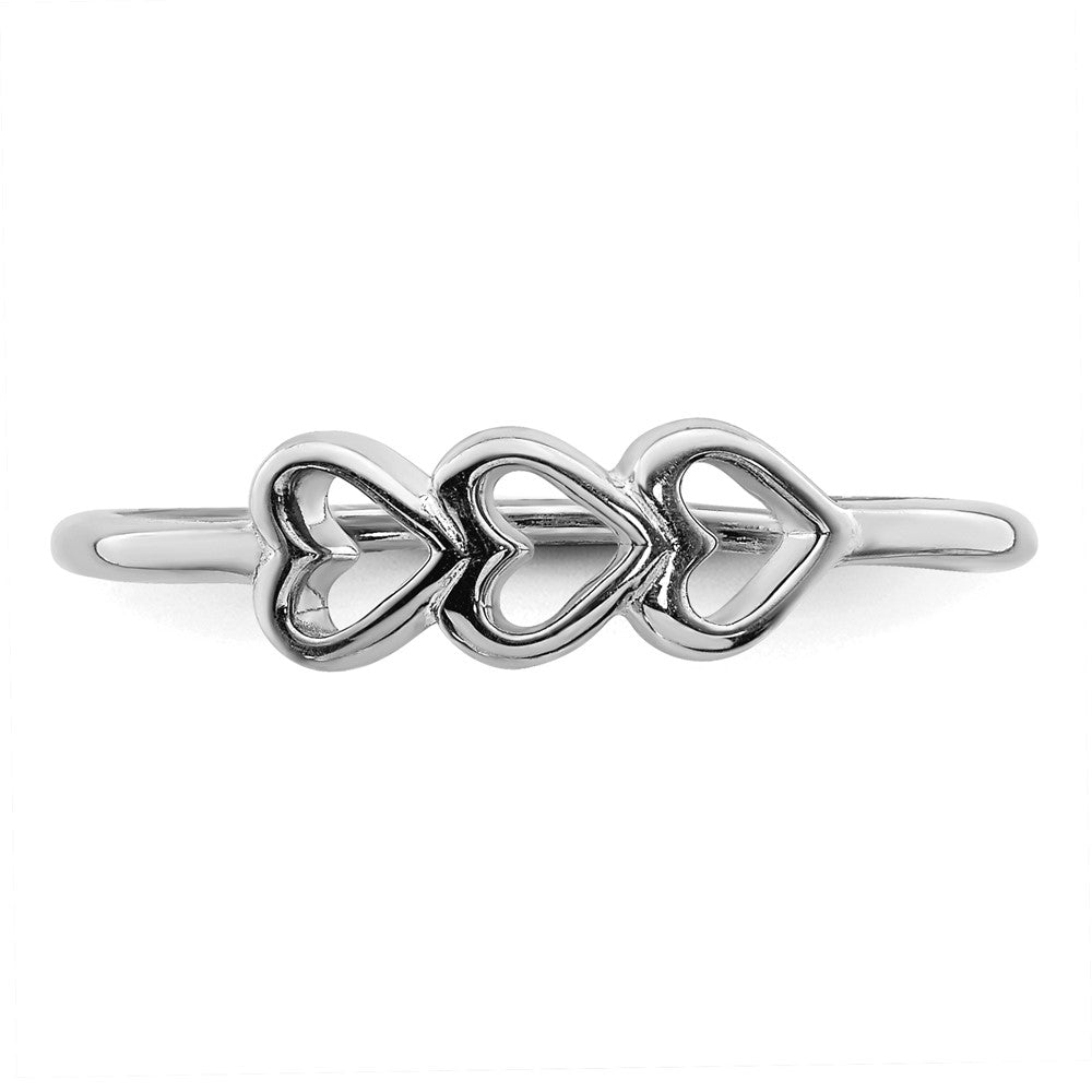 Sterling Silver Rhodium Plated Hearts Ring