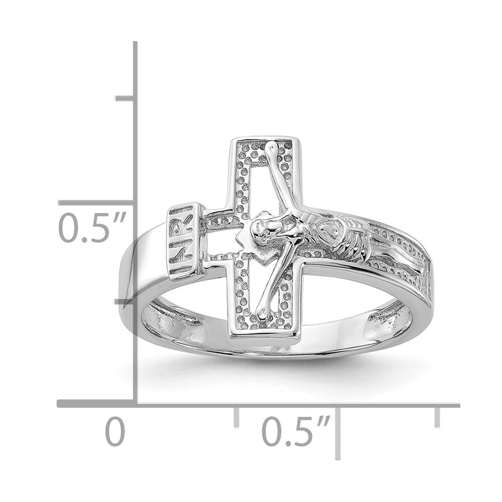 Sterling Silver Rhodium-plated INRI Crucifix Ring