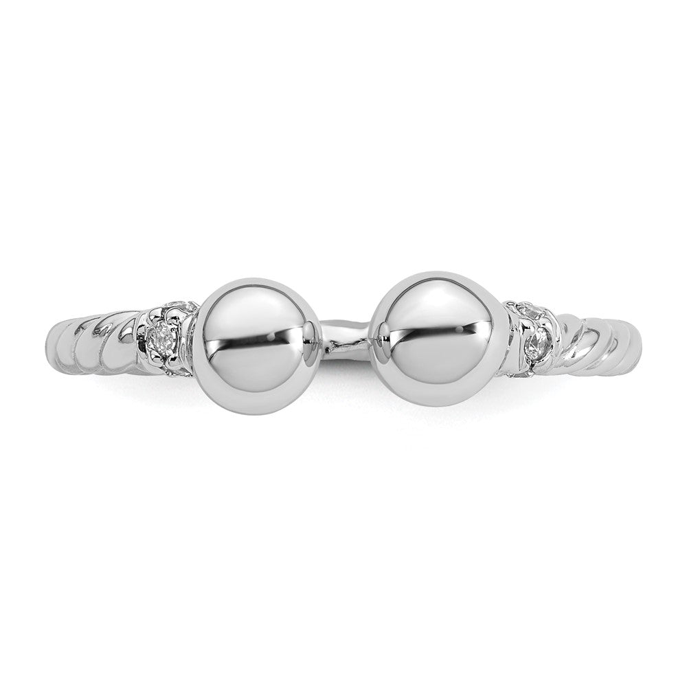 Sterling Silver RH-plated Polished and Twisted CZ Ball End Ring
