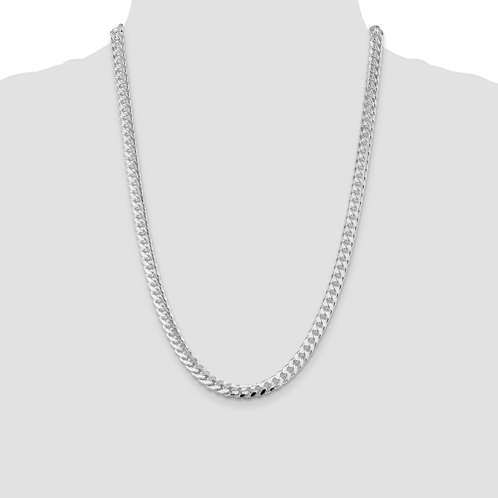 Sterling Silver Rhodium-plated 7mm Domed w/ Side D/C Curb Chain