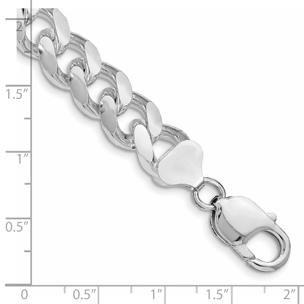 Sterling Silver Rhodium-plated 10.5mm Domed w/ Side D/C Curb Chain