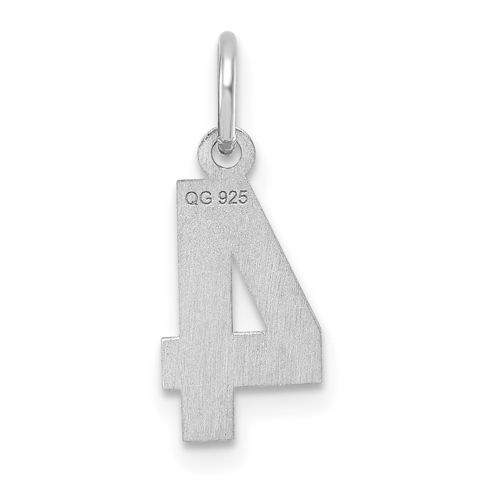 Sterling Silver Rhodium-plated Diamond-cut #4 Charm