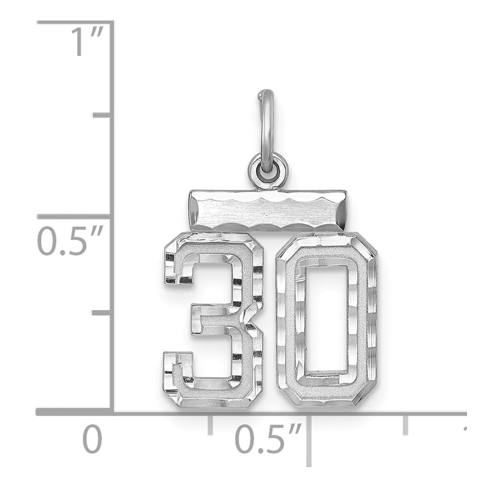 Sterling Silver Rhodium-plated Diamond-cut #30 Charm
