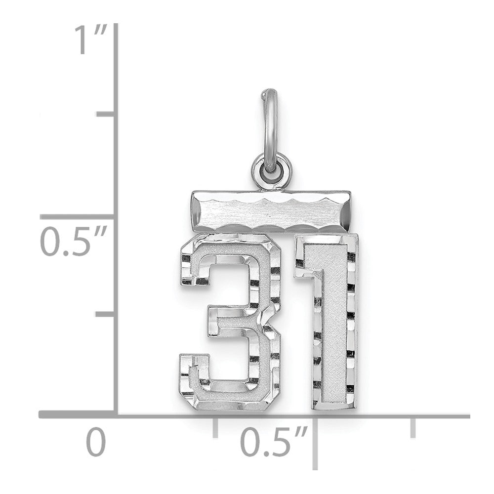 Sterling Silver Rhodium-plated Diamond-cut #31 Charm