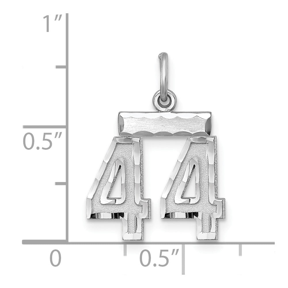 Sterling Silver Rhodium-plated Diamond-cut #44 Charm