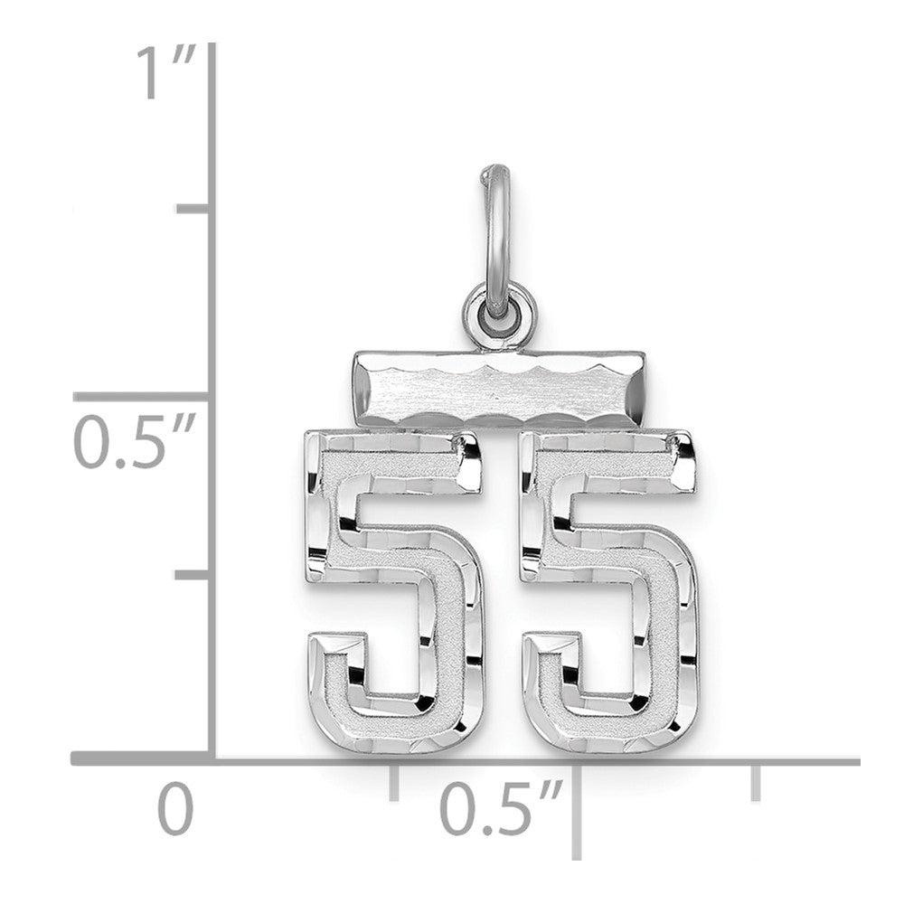 Sterling Silver Rhodium-plated Diamond-cut #55 Charm