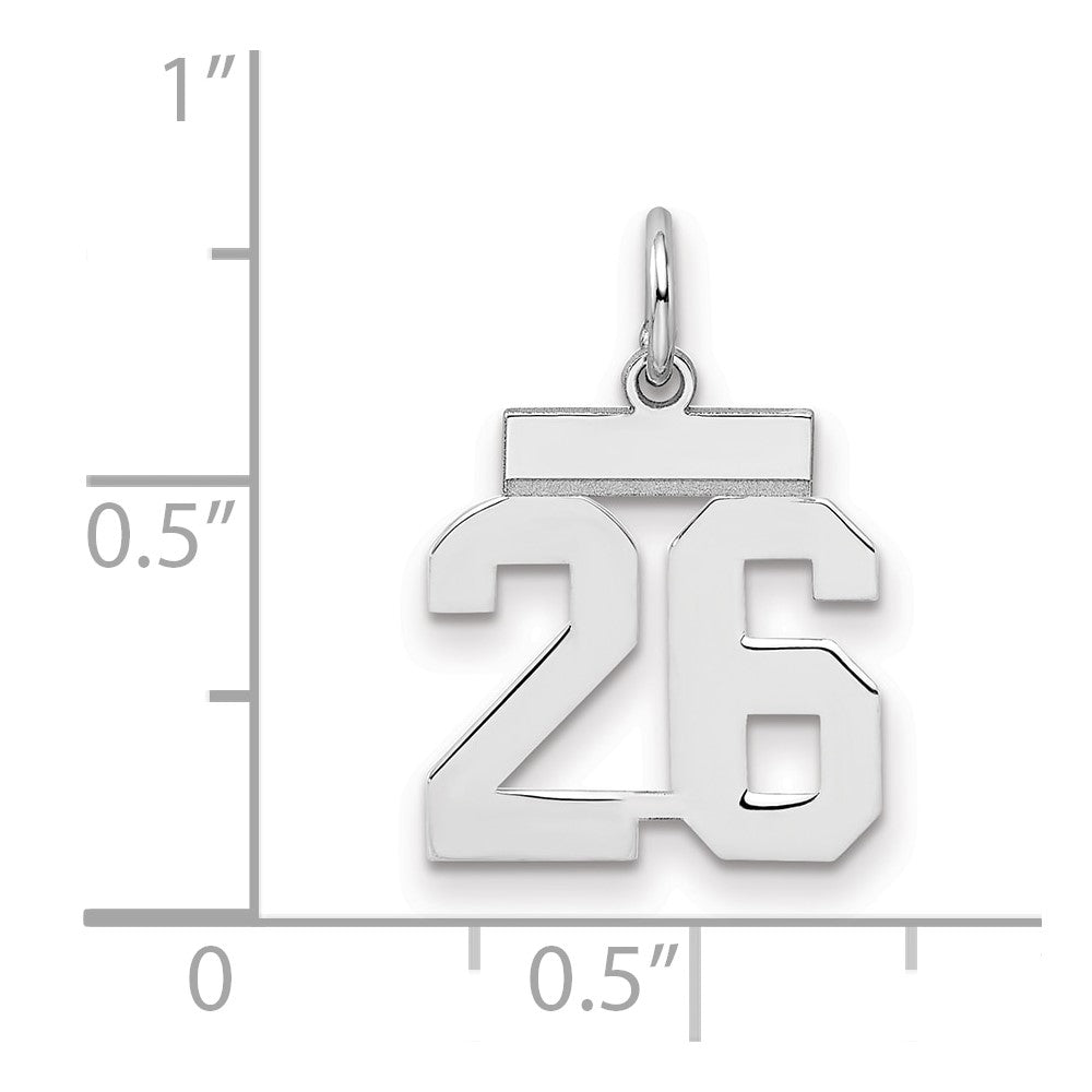 Sterling Silver/Rhodium-plated Polished Number 26 Charm
