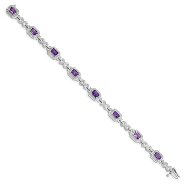 Sterling Silver Rhodium-plated Diamond & Amethyst Bracelet