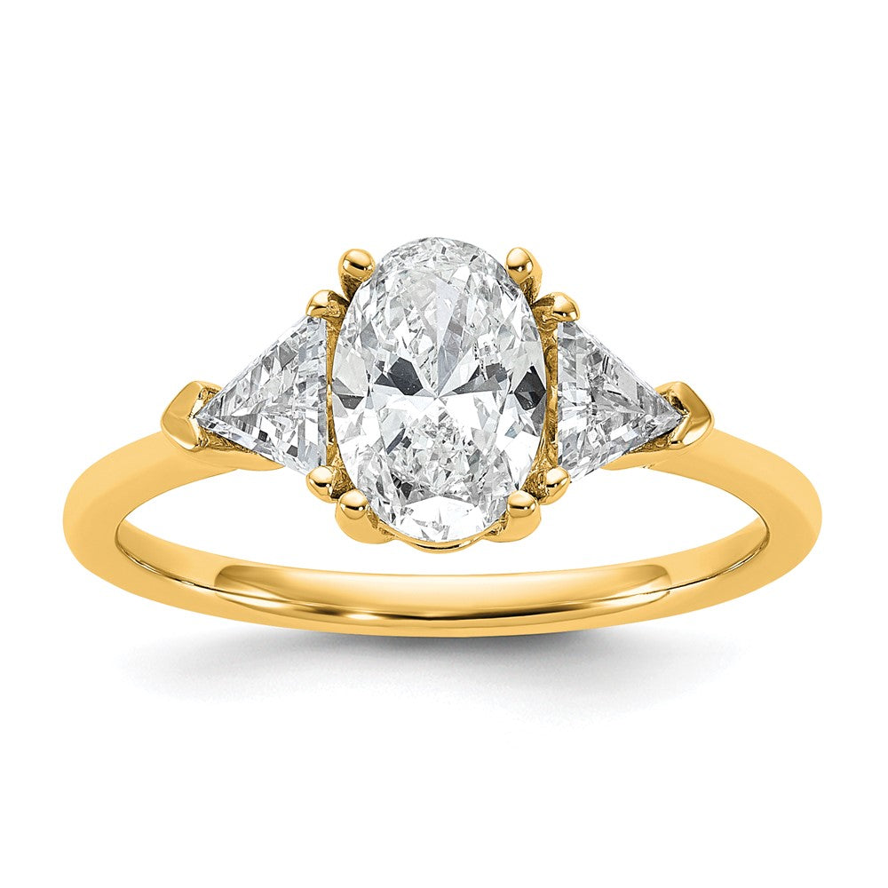 14k 1 1/2ct Cert Lab Grown Dia VS/SI+ G+ Comp Oval&Trillion 3 Stone Eng Rin