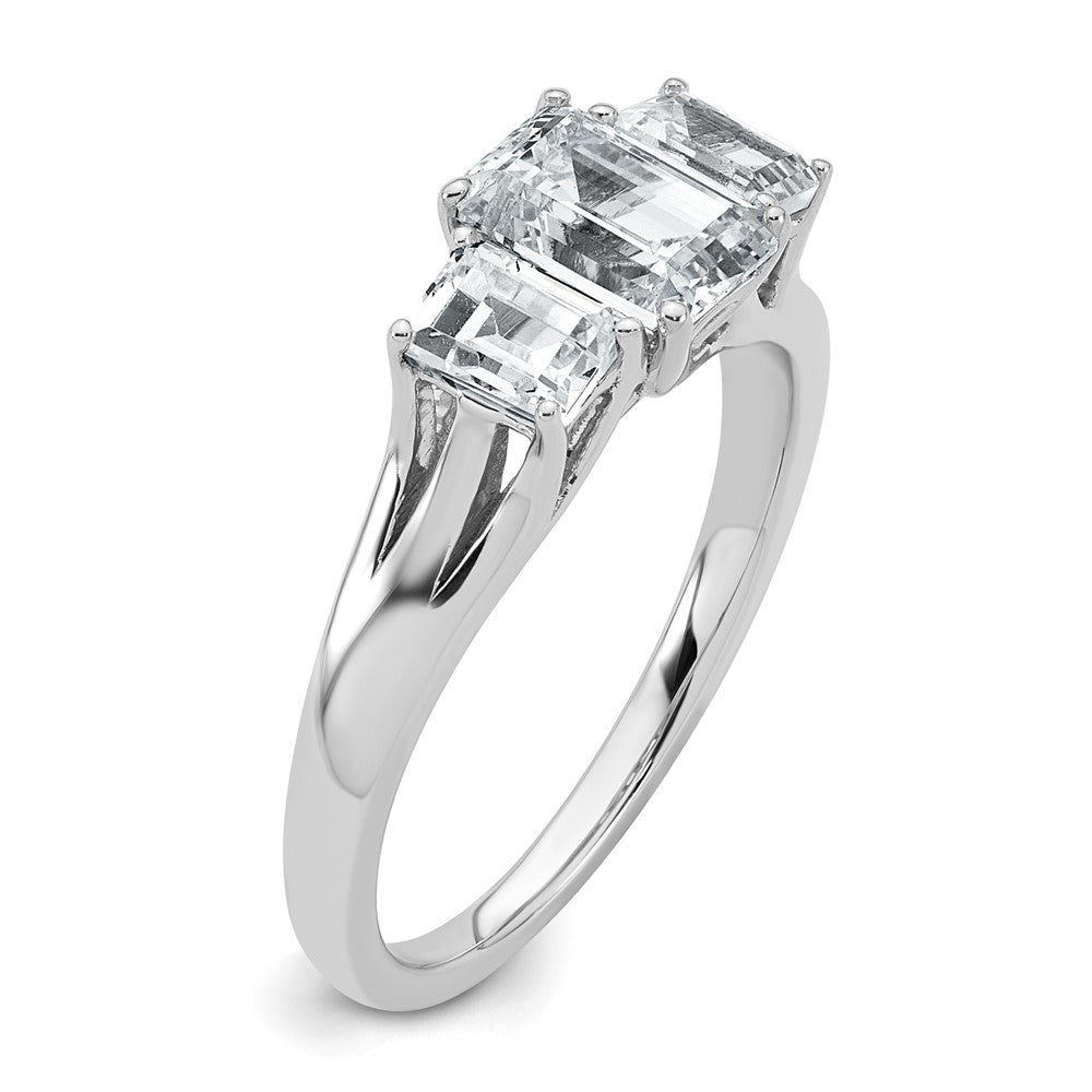 14kw 1 5/8ct Cert Lab Grown Diamond VS+ F+ Emerald Comp 3 Stone Eng Ring