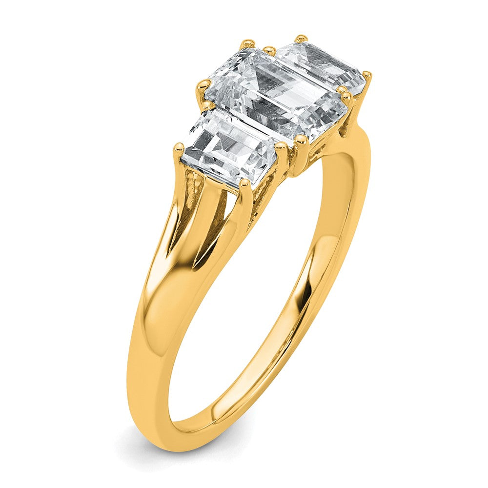 14k 1 5/8ct Cert Lab Grown Diamond VS+ F+ Emerald Comp 3 Stone Eng Ring